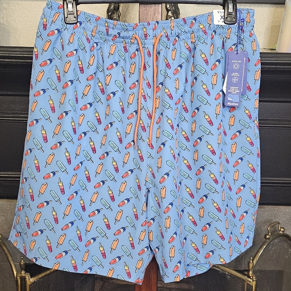 Caribbean Popsicle Pale Blue Swim Trunks Shorts XLT Big & Tall Mens